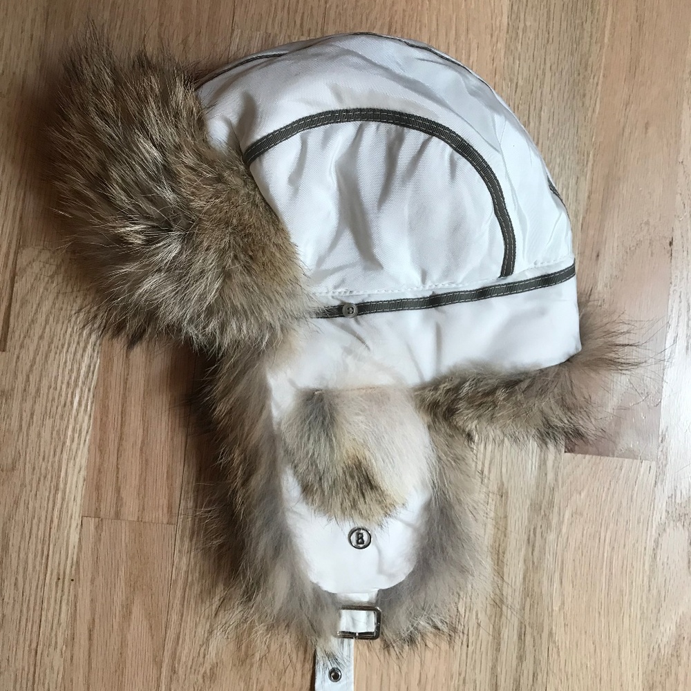 White Bogner real fur trimmed hat